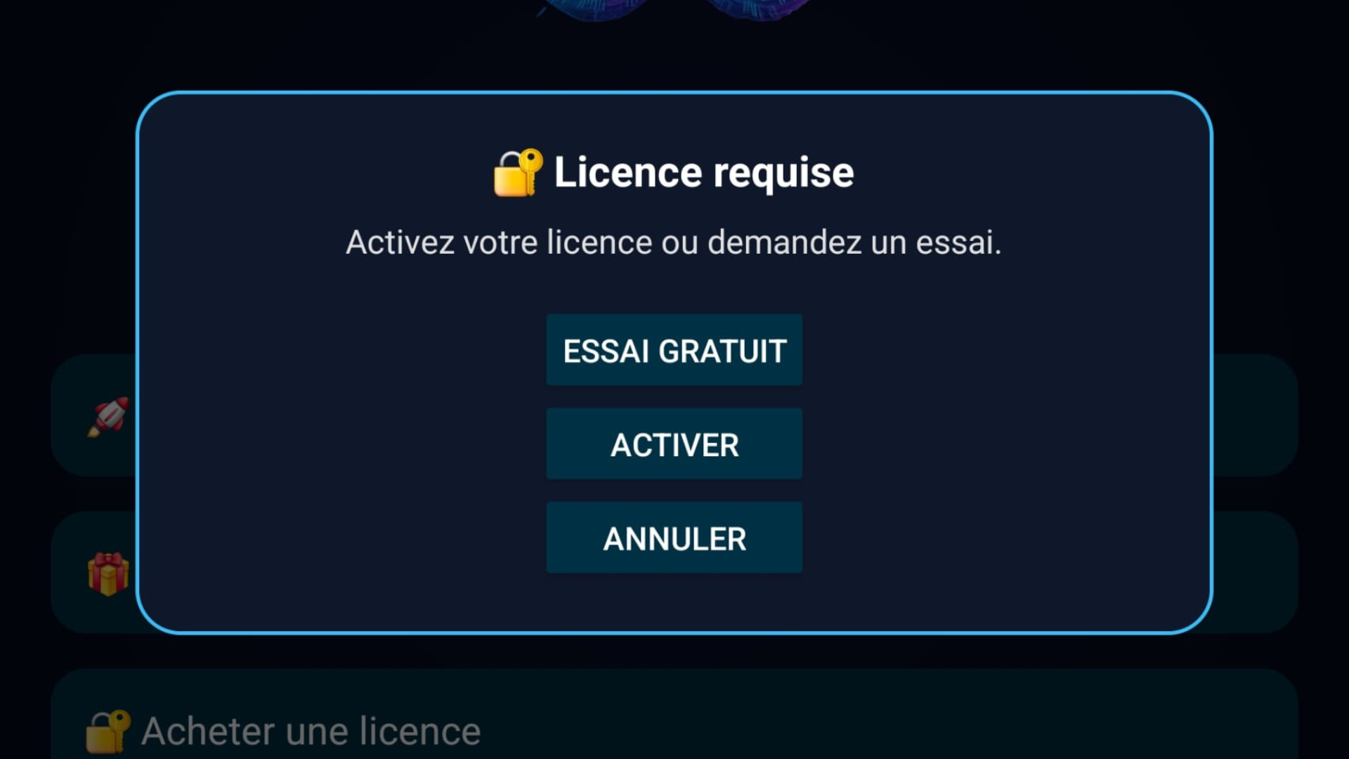 T2S Launcher – Écran licence